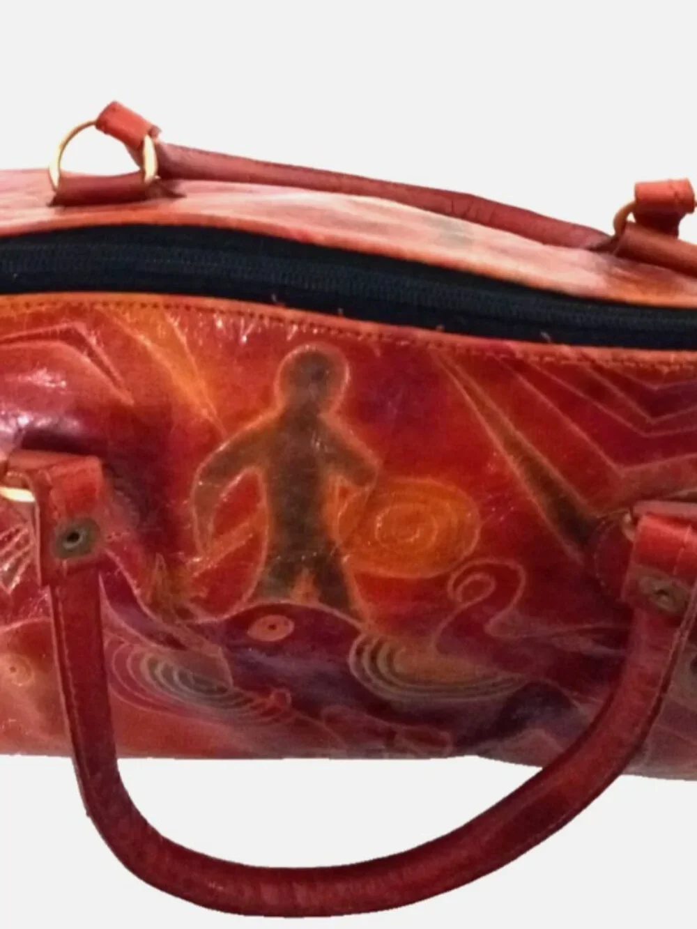 VTG Hand Painted Leather Elephant Satchel Bag India Boho Artisan Jungle Purse